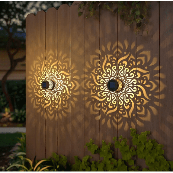 2026 Decorative Solar Mandala Lights, Solar Mandala Lights Outdoor, Metal Solar Powered Outdoor Deck Step Wall Lights, Mandala Theme Waterproof Fence Light for Garden Post Patio Yard Colorful-2PC