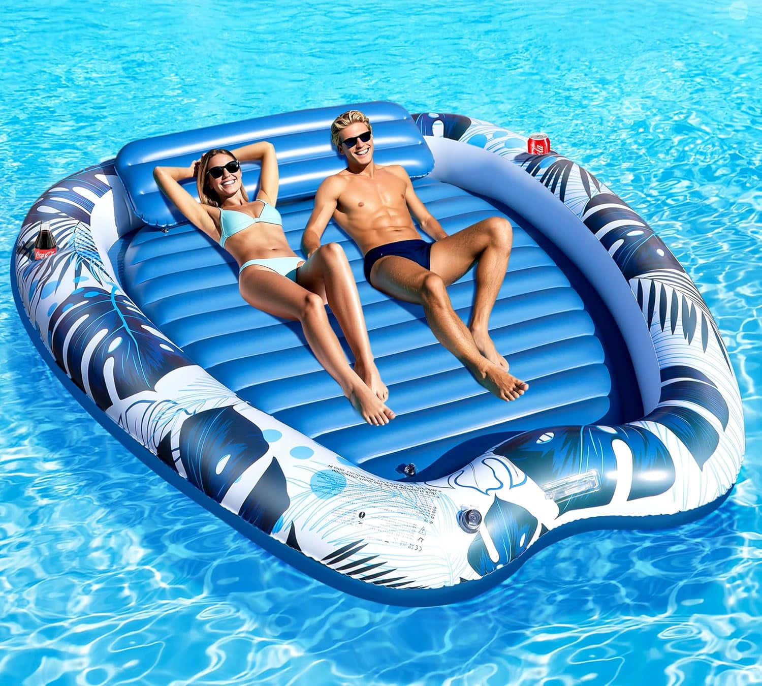 2026 Deluxe Inflatable Tanning Pool for 2 Person, 90x67Inch Tanning Pool Lounger Float for Adults, Blow Up Tan Water Bed Suntan Tub with Cup Holders, Personal Sunbathing Pools for Backyard