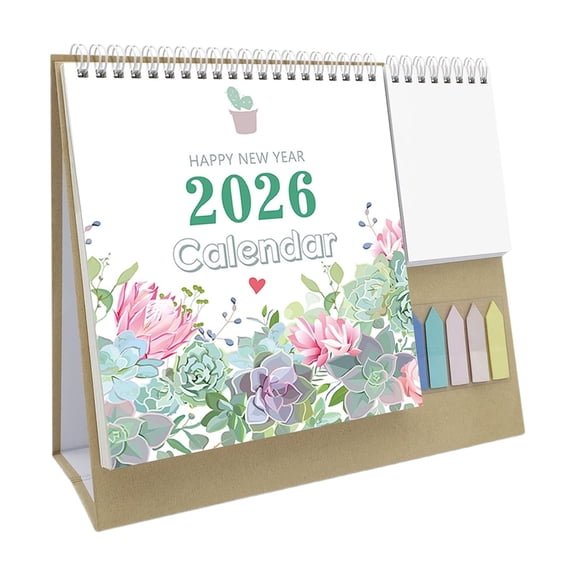 2026 Desk Calendar, 12-Month Standing Flip Planner from Jan–Dec 2026, Thick Paper Monthly Schedule with Holiday Highlights, To-Do List, Memo Pad, Sticky Notes & Storage Pocket for Home or Office (C)