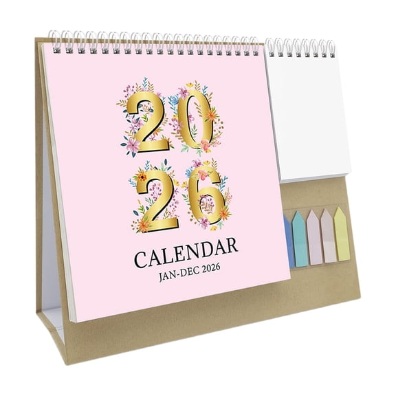 2026 Desk Calendar, 12-Month Standing Flip Planner from Jan–Dec 2026, Thick Paper Monthly Schedule with Holiday Highlights, To-Do List, Memo Pad, Sticky Notes & Storage Pocket for Home or Office (E)