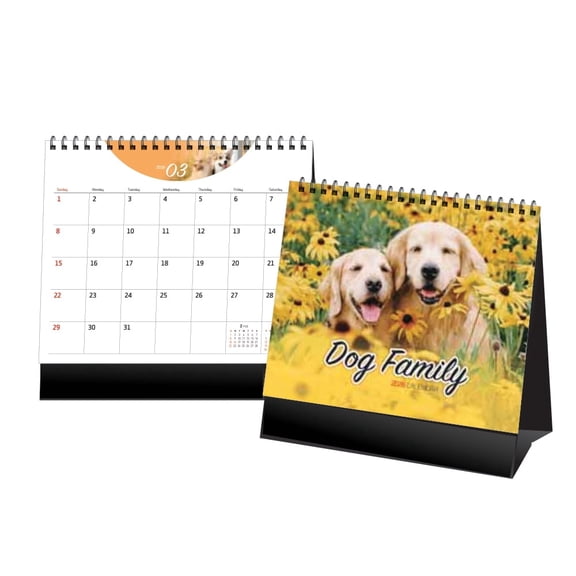2026 Desk Calendar, Dog Family, Standing Flip Desk Calendar, Wire-O Bound, Thick Paper, 14 Sheets, 8"x7.9"