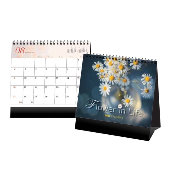 2026 Desk Calendar, Flower in Life, Standing Flip Desk Calendar, Wire-O Bound, Thick Paper, 14 Sheets, 8"x7.9"
