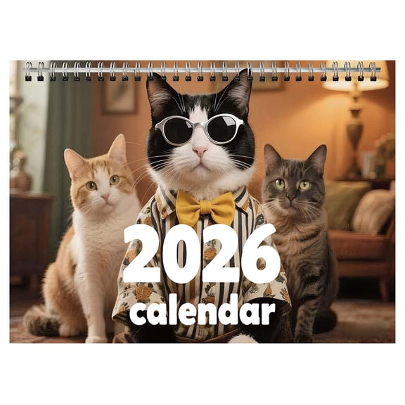 2026 Desk Calendar, January - December, Office and Home Planner, Cute Cat Pattern Design，