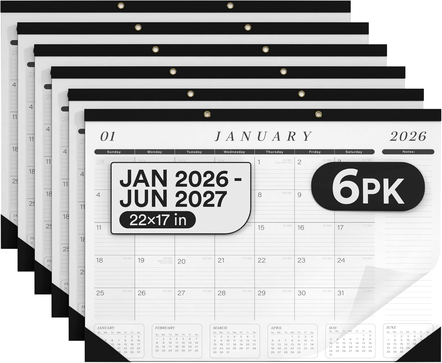 2026 Desk Calendar Large 22x17 Runs Until June 2027 Work Calendar with To-do List & Notes Yearly Preview 18 Months With Plastic Cover Desk Calendar 2025-2026 Large 22x17 Black White With