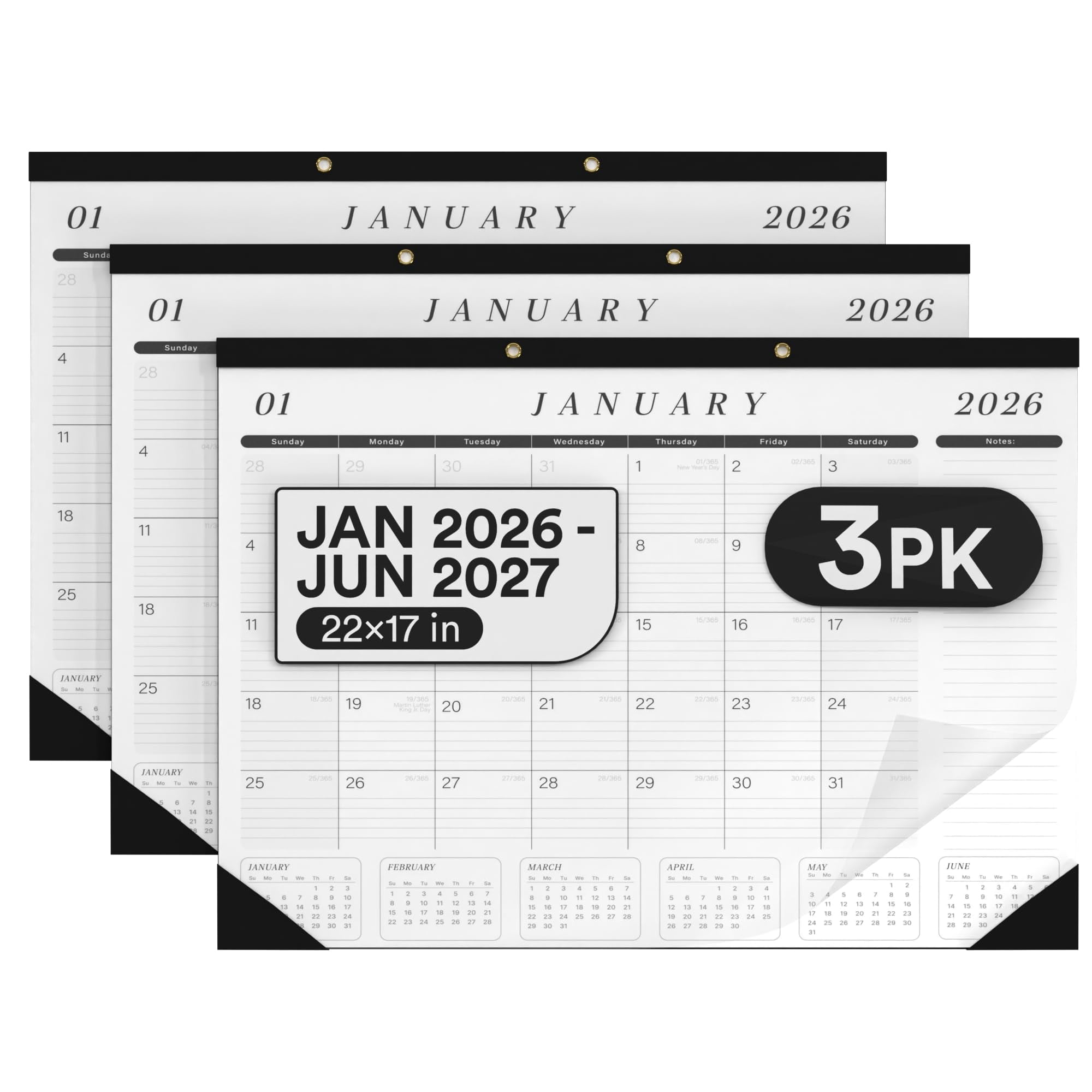2026 Desk Calendar Large 22x17 Runs Until June 2027 Work With To-do List & Notes Yearly Preview 18 Months Plastic Cover 2025-2026 Black White Protective Bulk Planner For Home School Office Pad Blotte