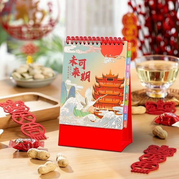 2026 Desk Calendar | Red Mini Desktop Planner | Thick Paper, Large Font, Durable Stand | Year-Round Planning, Holidays, Solar Terms | Office, Home, Gift Packaging | 13 Pages | Festive Design