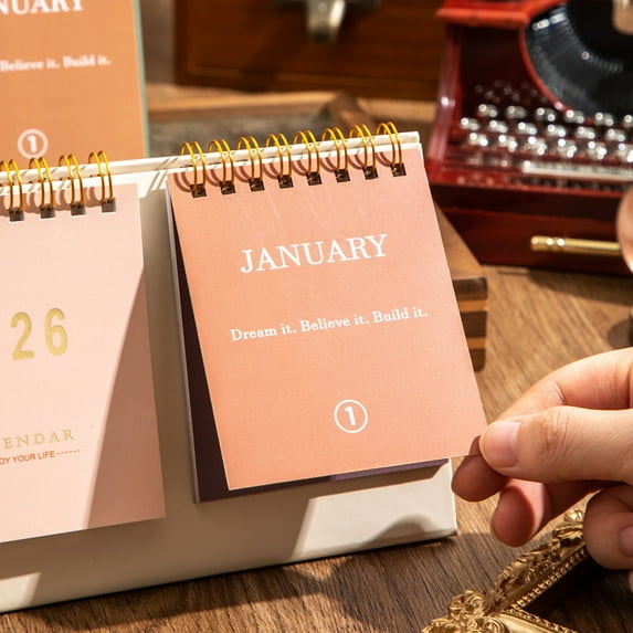 2026 Desk Calendar Standing Flip 6.57" x 4.72" Academic Year Monthly Calendars With Gold Coil Easy To Read