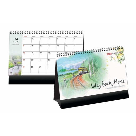 2026 Desk Calendar, Way Back Home, Standing Flip Desk Calendar, Wire-O Bound, Thick Paper, 14 Sheets, 9.8"x7.1"
