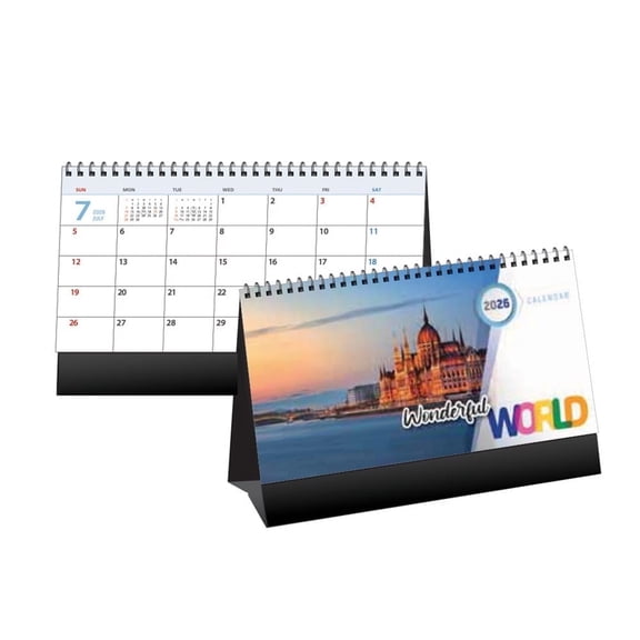 2026 Desk Calendar, Wonderful World, Standing Flip Desk Calendar, Wire-O Bound, Thick Paper, 14 Sheets, 8.3"x 5.5"
