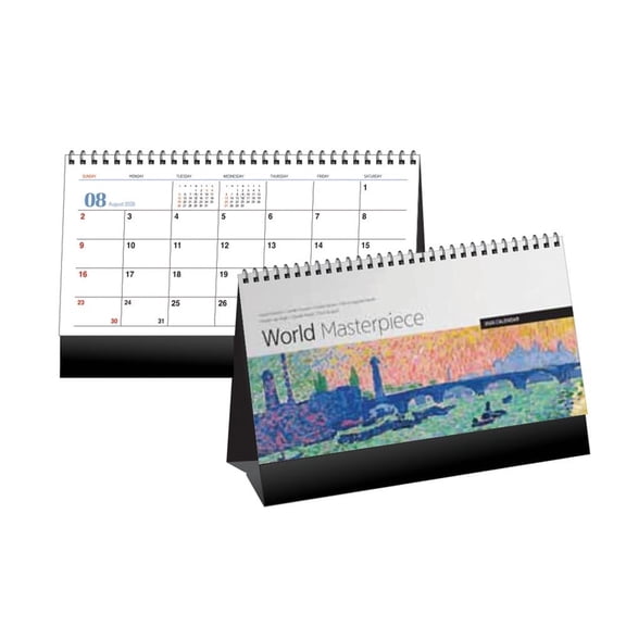2026 Desk Calendar, World Masterpie, Standing Flip Desk Calendar, Wire-O Bound, Thick Paper, 14 Sheets, 8.3"x5.5"