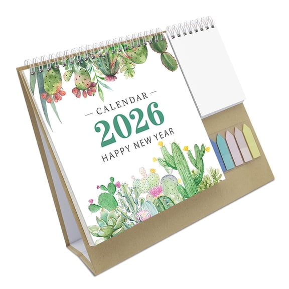 2026 Twin-Coil Desk Calendar 12 Months Jan-Dec, Tabletop Planner with Note Pad & Sticker for Daily Scheduling