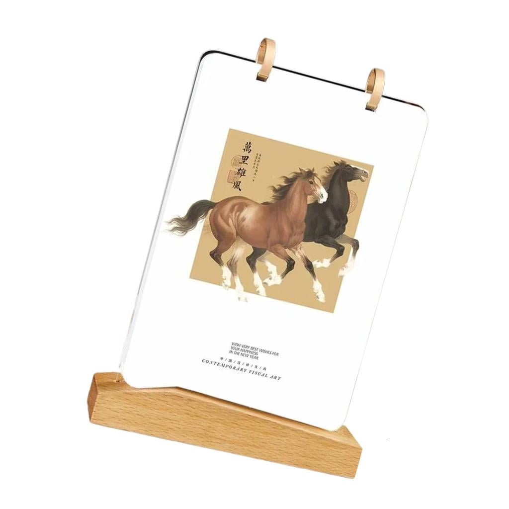 2026 Desk Monthly Calendar Chinese New Year Calendar with Wooden Stand For Desk Decoration and Indoor Interiors