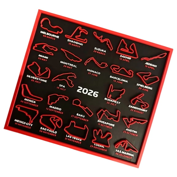 2026 Desktop Calendar 3D Printed Motorsport Schedule Calendar with DIsplay Stand For Auto and Collectors Gift