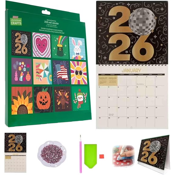 2026 Diamond Art Calendar Kit - DIY Diamond Painting Wall Calendar with Flip Pages & To-Do List, Home Office Decor
