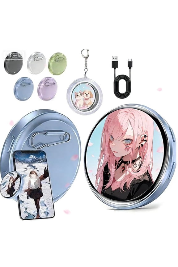 2026 Digital Badge Pin 1.7-Inch HD 283PPI, Bluetooth 6.0 600mAh 60MB Touchscreen Photo Video GIF Badge for Star Fans