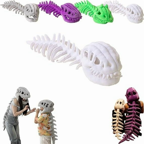 2026 Dino Skeleton Plush, Spinosaurus Plush Dinosaur Skeleton Outfit, 3D Dress Up, Washable (White)