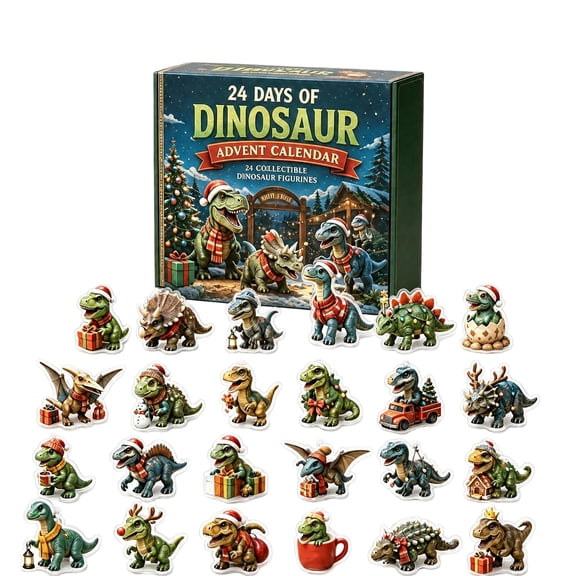 2026 Dinosaur Advent Calendar, 24-Day Christmas Countdown Box with Collectible Acrylic Standee Ornaments & Flat Figure Blind Box Set, Prehistoric Holiday Display Decor for Adults & Collectors