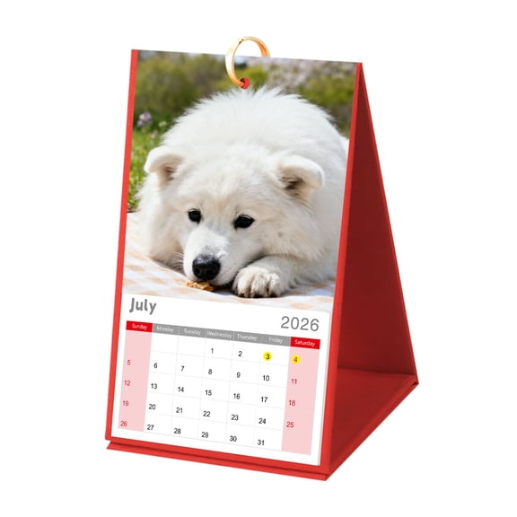 2026 Dog Desk Calendar - 12 Monthly Calendar 2026 Jan. to 2026 Dec. Adorable Puppy Photos, Red Standing Desktop Calendar 2026 with Metal Hanging Ring for Pet Lovers (Home Office Decor) 3.9x6.7"