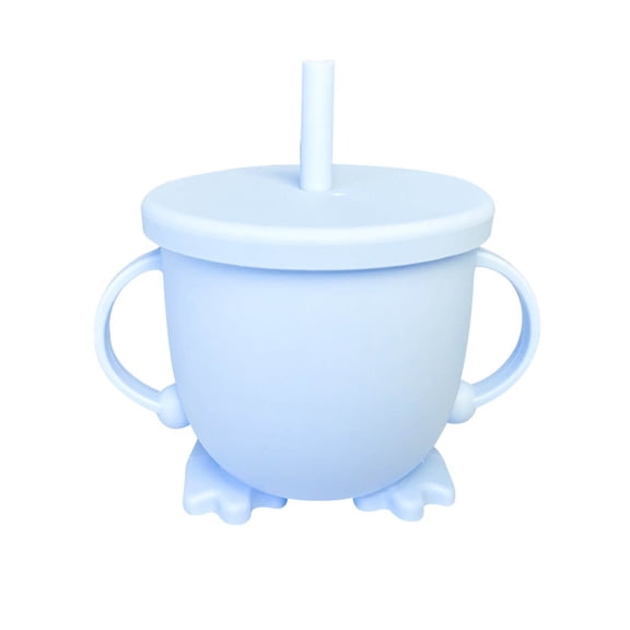 Jialinnn Antidrop Silicone Snack Straw Sippy Cup with Lid and Straw, 25 oz, Blue