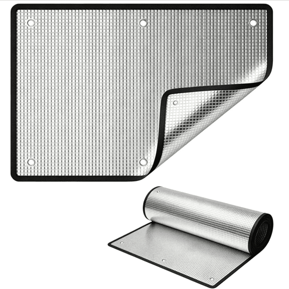 2026 Double-Sided Aluminum Foil Insulation Film with Grommets & Suction Cups, PE Heat Shield for Windows, Sunroom, Car Windshield, Privacy & Sun Protection Black Edge 19.68*19.68