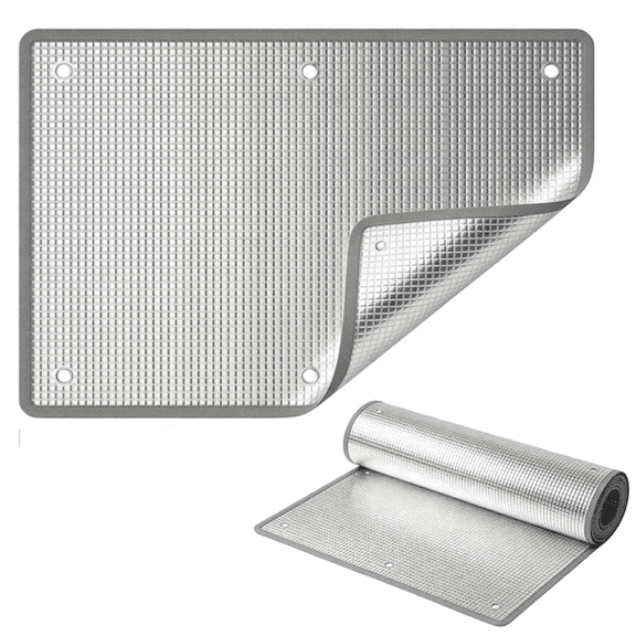 2026 Double-Sided Aluminum Foil Insulation Film with Grommets & Suction Cups, PE Heat Shield for Windows, Sunroom, Car Windshield, Privacy & Sun Protection Grey Edge 19.68*19.68