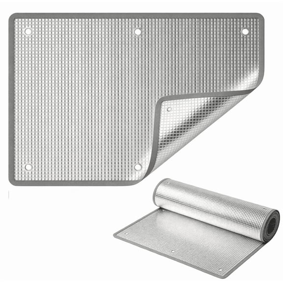 2026 Double-Sided Aluminum Foil Insulation Film with Grommets & Suction Cups, PE Heat Shield for Windows, Sunroom, Car Windshield, Privacy & Sun Protection Grey Edge 19.68*19.68