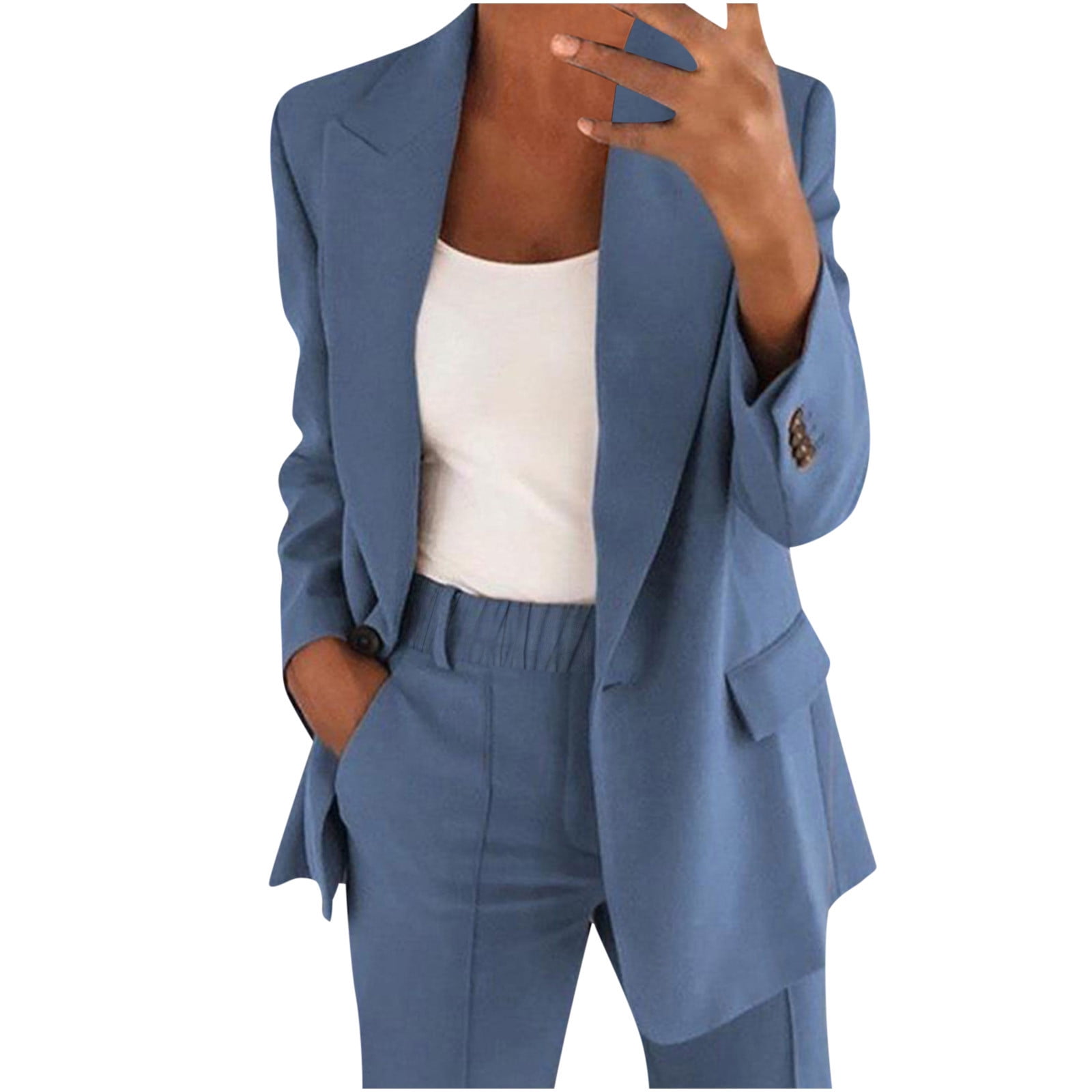 2026 Dressy Blazer Sets Women 2 Piece Business Outfits Plus Size Open Front Long Sleeve Blazers Matching Clothes