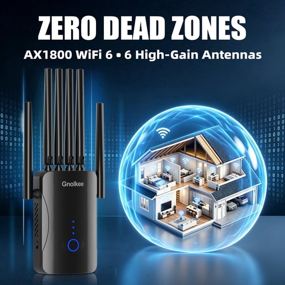 Gnolkee AC1800 Wifi Extender Signal Booster, Dual-Band Internet Booster for Home, Wireless Range Extender Repeater with Ethernet Port,Black