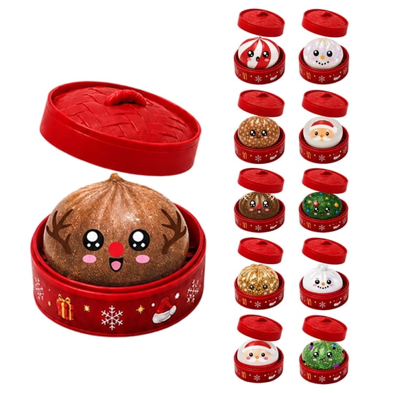 2026 Dumpling Mystery Christmas Theme with Box, Random Colors, Mystery Christmas Dumpling Squeeze Balls, Cute Bao Bun Dumplings Squeeze Sensory Toys for Christmas Halloween Party Favor Gifts