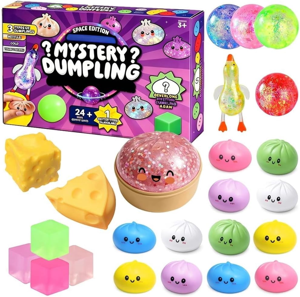 2026 Dumpling Squishy Advent Calendar, 24 PCS Dumpling Mystery Surprise Fidget Toys, Stress & Anxiety Relief Sensory Toys for Adults, Ideal Holiday & Birthday Gift (A)