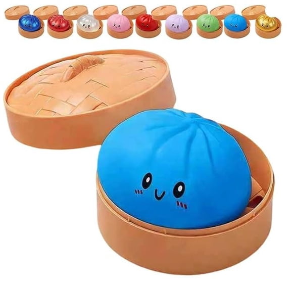 2026 Dumpling Squishy Toys with Steamer Box, Sensory Stress Fidget Toys, Cute Dumplings Stress Balls Fidget Sensory Toys, Birthday Gift & Party Favor #Blue