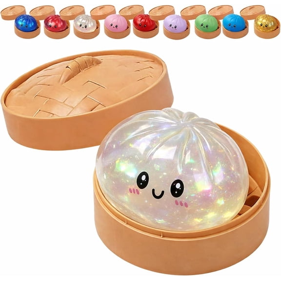 2026 Dumpling Squishy Toys with Steamer Box, Sensory Stress Fidget Toys, Cute Dumplings Stress Balls Fidget Sensory Toys, Birthday Gift & Party Favor #Transparent