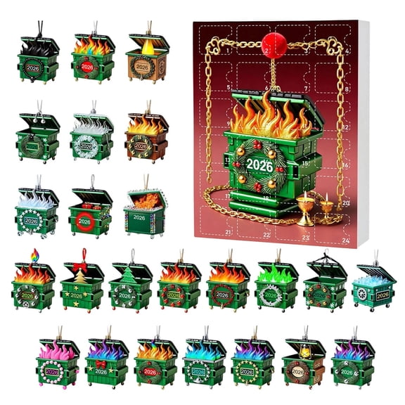 2026 Dumpster Advent Calendar, 2D Funny Trash Can Style 24 Days Christmas Countdown Calender Set with Flame & Holiday Elements, Funny Christmas Tree Decor & Novelty Gift