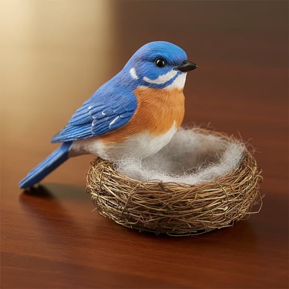 2026 Easter Bird Nest Statue, Decorative Spring Nest Figurine with Artificial Birds, Symbol of Hope & New Beginnings, Rustic Home Decor for Easter Sunday, Handcrafted Tabletop Ornament(Blue)