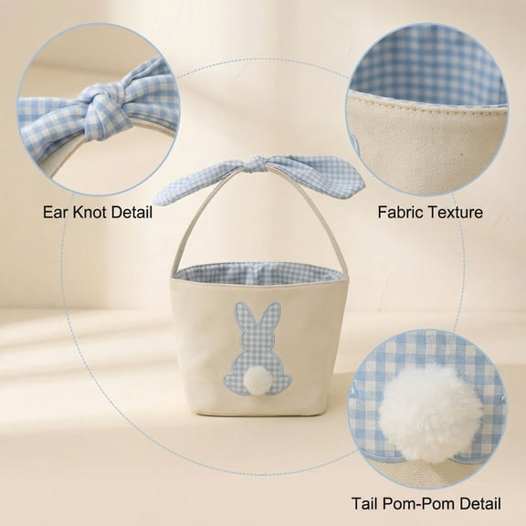 2026 Easter Bunny Basket Bags, Rabbit Bucket Tote for Easter Egg Hunts Decorations Candy Gifts Storage Easter Bunny Basket Bags-Blue-A3