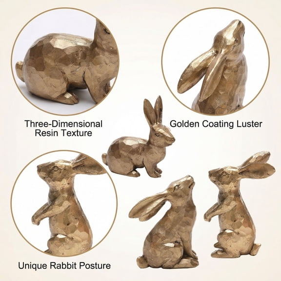2026 Easter Bunny Decorations, 3 PCS Resin Gold Bunny Figurines Vintage Rabbit for Easter Decor Small Decorative Rabbit Statues for Home Decor, Spring Tabletop Centerpiece(Retro Gold)