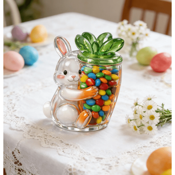 2026 Easter Bunny Glass Storage Jars and Easter Basket Stuffers,Easter Bunny Colorful Eggs Chicks Gift Candy Jar Easter Egg Glass Storage Jar Gift Box,Easter Decor