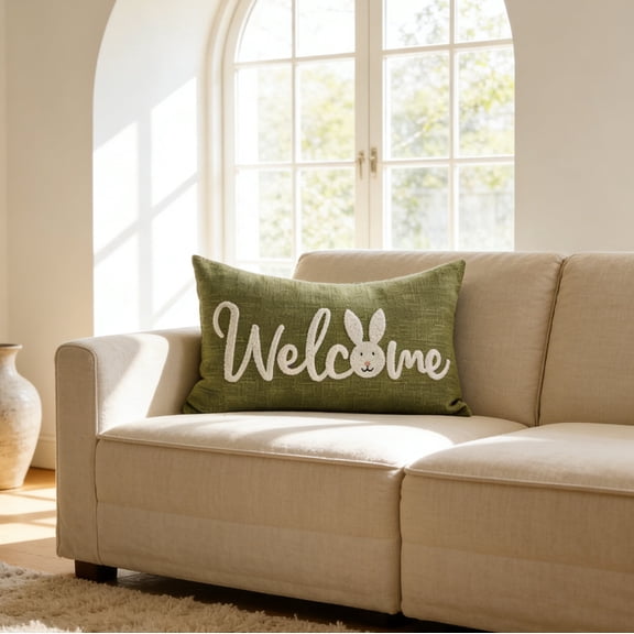 Yanxiao 2026 Easter Bunny Pillow Covers, Spring Holiday Embroidered Rabbit Cushion Cover, Soft Hidden Zipper Pillowcase for Living Room Bed & Farmhouse Seasonal Home Decor G