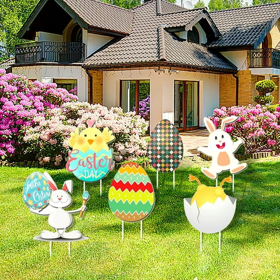 2026 Easter Decorations,Easter Decorations Outdoor Bunny Chick Eggs Yard Signs Garden Decor,Multicolor