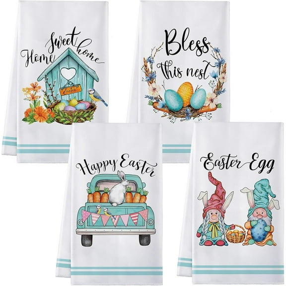 2026 Easter Decorations,Happy Easter Bunny Kitchen Towels Set Of 2 Borwn He Is Risen Dish Towels Spring Holiday Decorative Hand Towels for Cleaning Drying Cooking Baking,18x26in