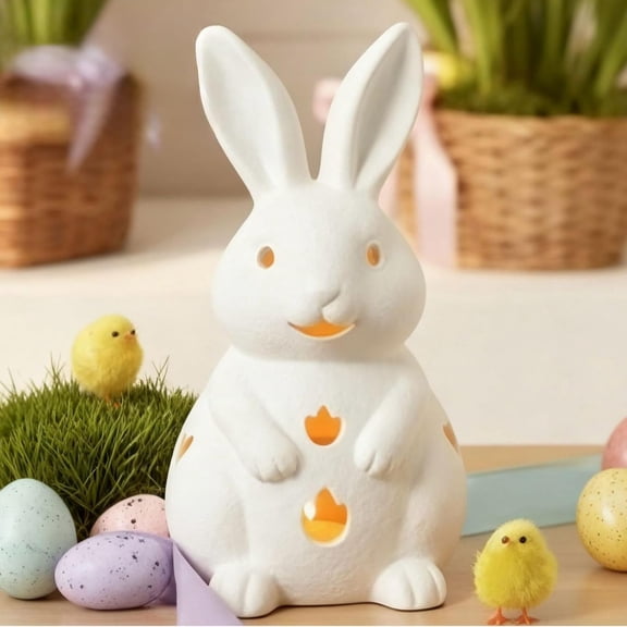 2026 Easter Hollowed-Out Rabbit, Resin Rabbit-Shaped Candle Holder, Resin Bunny Figurines, Easter Home Table Office Dining Room Mantle Party Decor，Charming Easter Décor