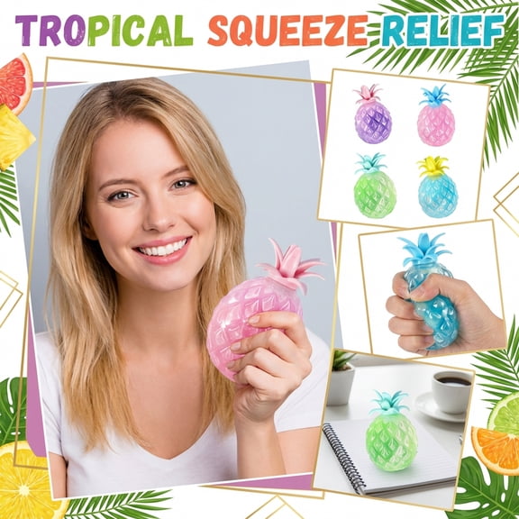2026 Edition Glitter Pineapple Squishy, High-Quality Silicone Cute Stress Toys - Tropical Fruit Fidget, Hand-Pinching Sensory Toys, Soft Squeeze Decompression Dough for Adults