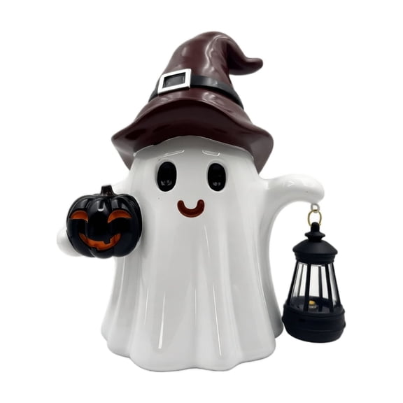 2026 Edition Halloween Solar Ghost Pumpkin Garden Statue, Resin Halloween Tabletop Ornament Light for Adults, Spooky Witch Hat Figurine Decor with Lantern, Creative Festive Courtyard Sculpture
