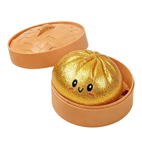 2026 Edition Metallic & Glitter Bao Bun Squeeze, Realistic Dim Sum Steamer Set - 7-Color Shimmering Stress Relief Fidget, Hand-Pinching Sensory Toys, Soft Squeeze Decompression Dough for Adults
