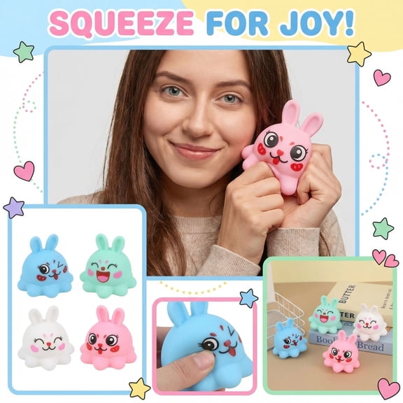 2026 Edition Pastel Bunny Squeeze, High-Quality Silicone Cute Stress Toys - Matte Opaque Rabbit, Hand-Pinching Sensory Toys, Soft Squeeze Decompression Dough for Adults