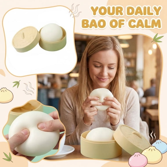 2026 Edition Realistic White Baozi Squeeze, High-Quality Handmade Cute Squeeze Stress Toys - Hand-Pinching Sensory Toys, Soft Squeeze Decompression Dough for Adults