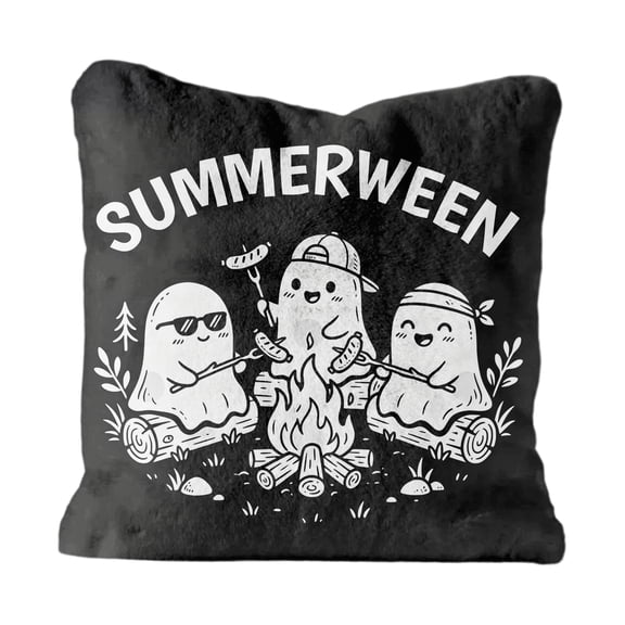 2026 Edition Summerween Plush Throw Pillow Set, Spooky Halloween Print Cushion Cover for Adults, Gothic Ghost Sofa Decorative Pillowcase with Base, Couch Bed Room Decor