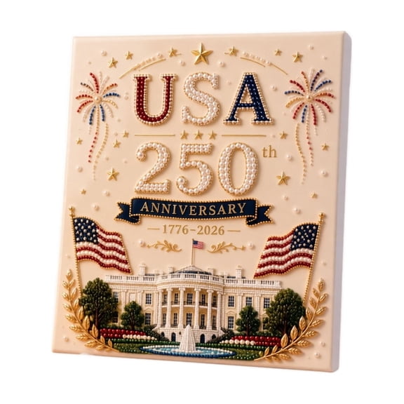 2026 Edition USA 250th Anniversary DIY Kit, 4th of July Pearl Mosaic Artwork for Adults, Independence Day Rhinestone Paint Pack with Stand, Unique Liberty Bell Decor Plaque