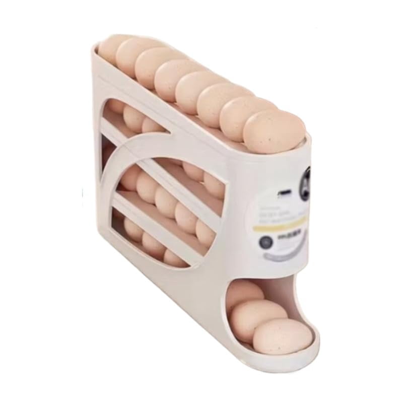 2026 Egg Holder for Fridge, Auto Rolling Egg Dispenser, No Assembly Required Easy Access, Space Saving Refrigerator Organizer, Large Capacity Holds 30 Eggs, Prevents Breakage（White）