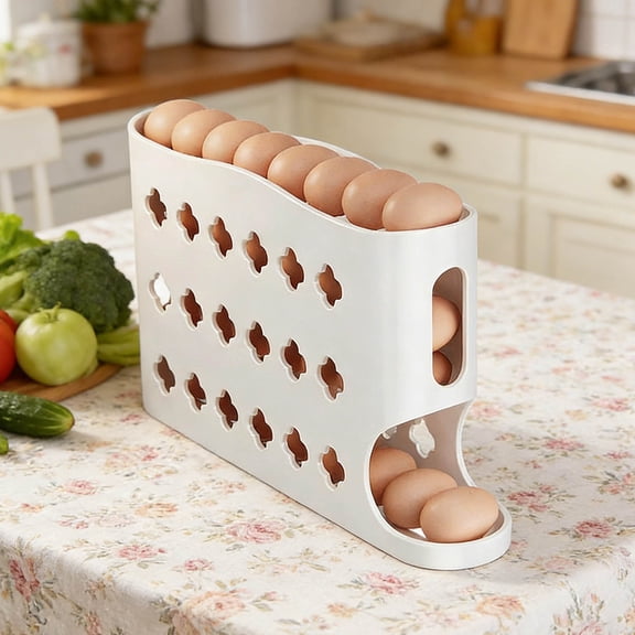 2026 Egg Holder for Fridge, Eggs Dispenser Auto Rolling, No Assembly Required Easy Access, Save Refrigerator Space, And Prevent Egg from Breaking, Large Capacity / Holds 30 Eggs (White)